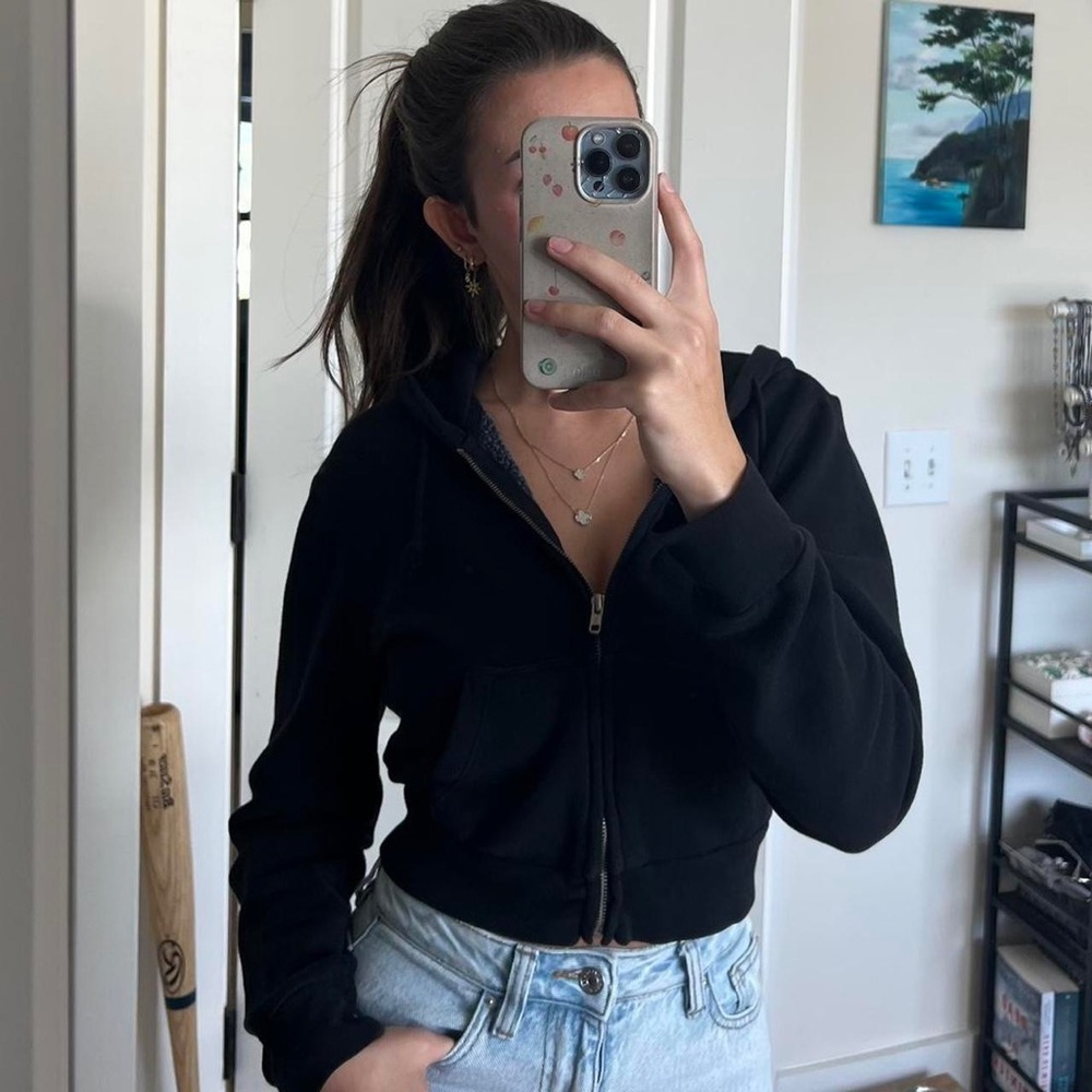 brandy melville black cropped zip up hoodie